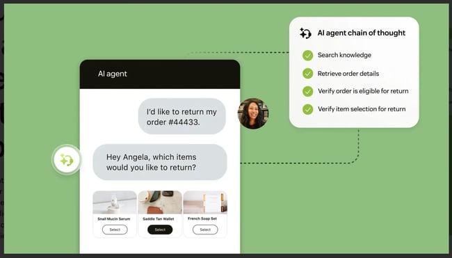 customer service software for enterprises: zendesk's ai agent processing a customer return, detailing its thought chain.